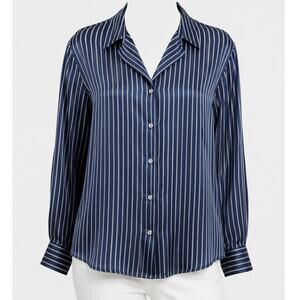Vintage 90s Linda Allard Ellen Tracy 100% Silk Striped Blouse Size 16
